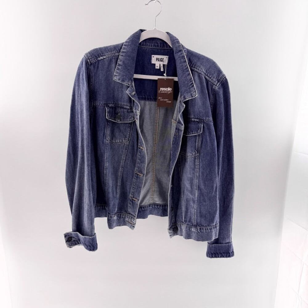 Paige Cotton Blend Long Sleeve Chest Pocket Denim Jean Jacket Blue Women's XL